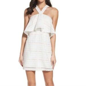 NEW Foxiedox White Halter High Neck Eyelet Lace Mini Dress XS